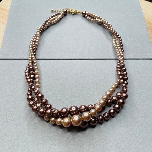 Roman Gold Tone Twisted Multistrand Beaded Necklace - Picture 1 of 2